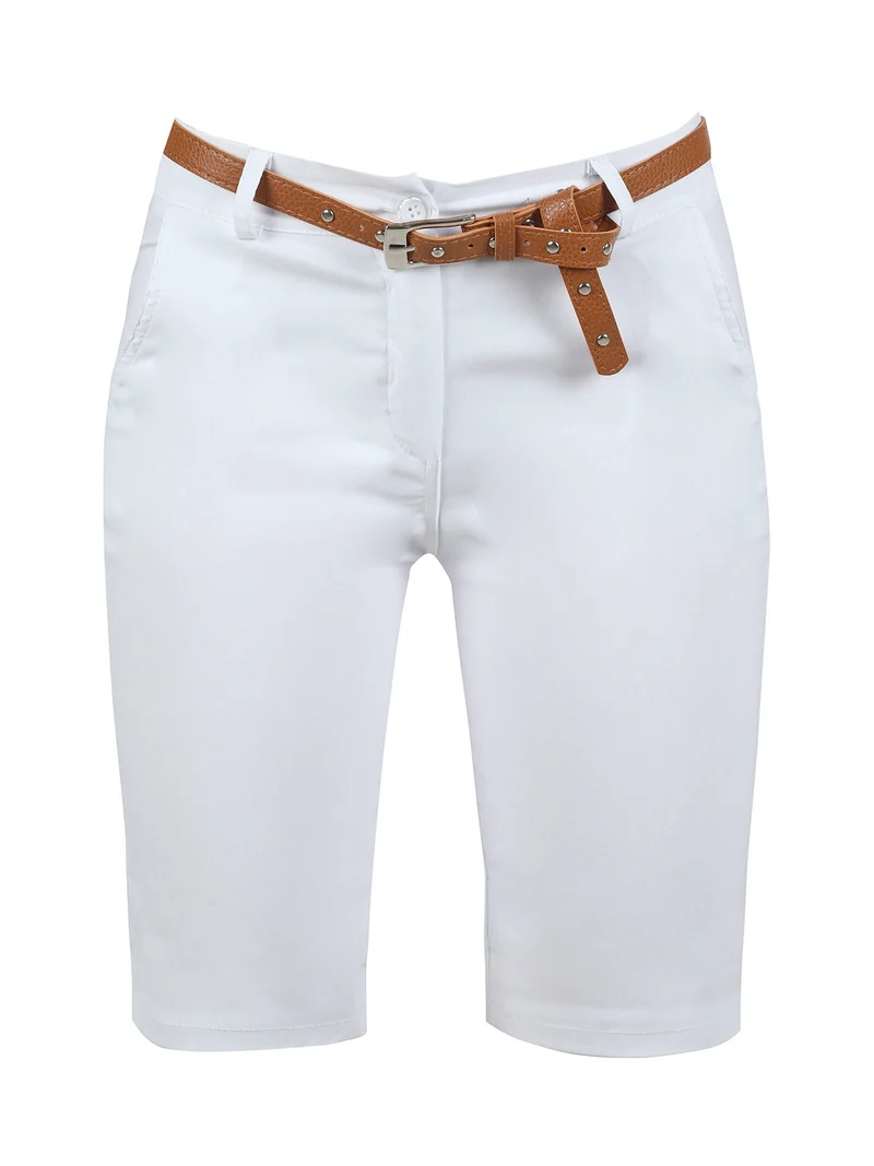 Shorts donna con cintura - bianco