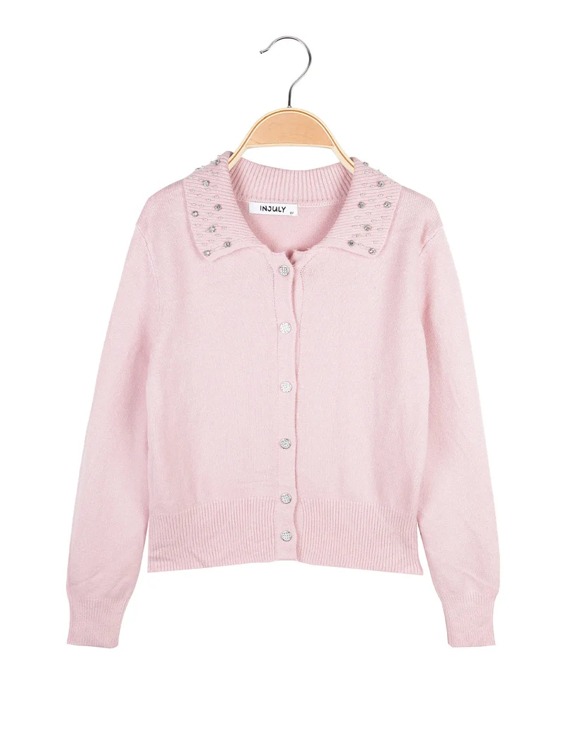 Cardigan da bambina in maglia con bottoni gioiello - rosa
