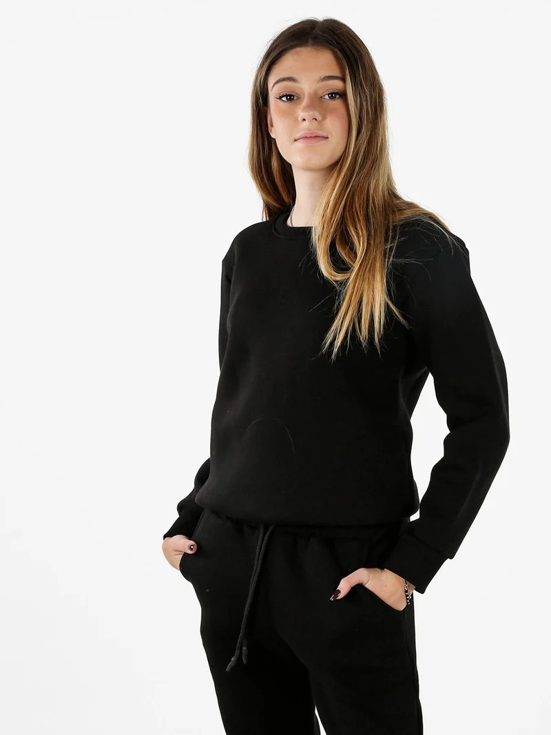Felpa girocollo pesante da donna - nero