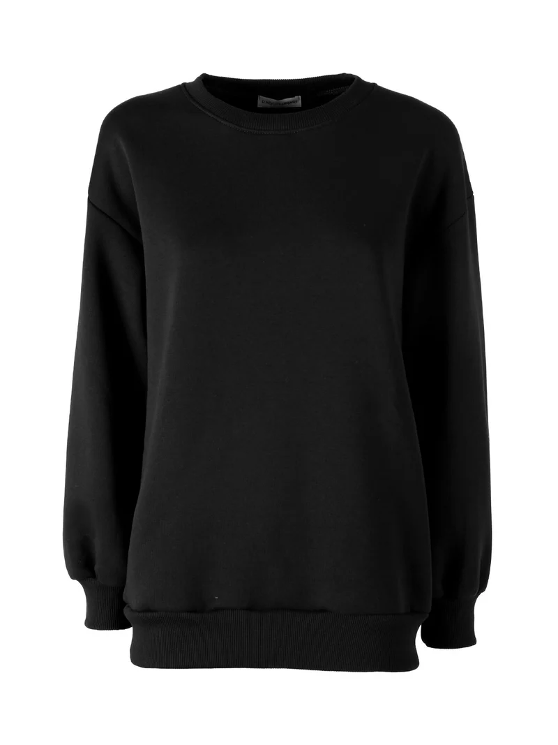 Felpa girocollo pesante da donna - nero