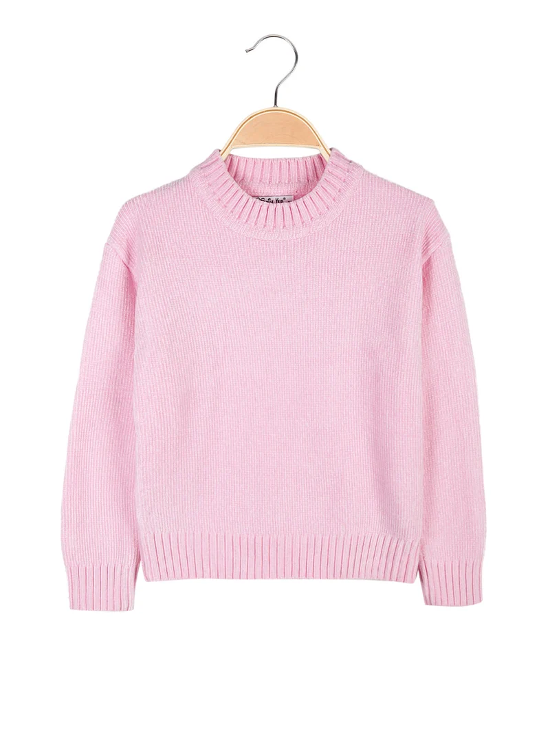 Maglione girocollo da bambina in ciniglia - rosa