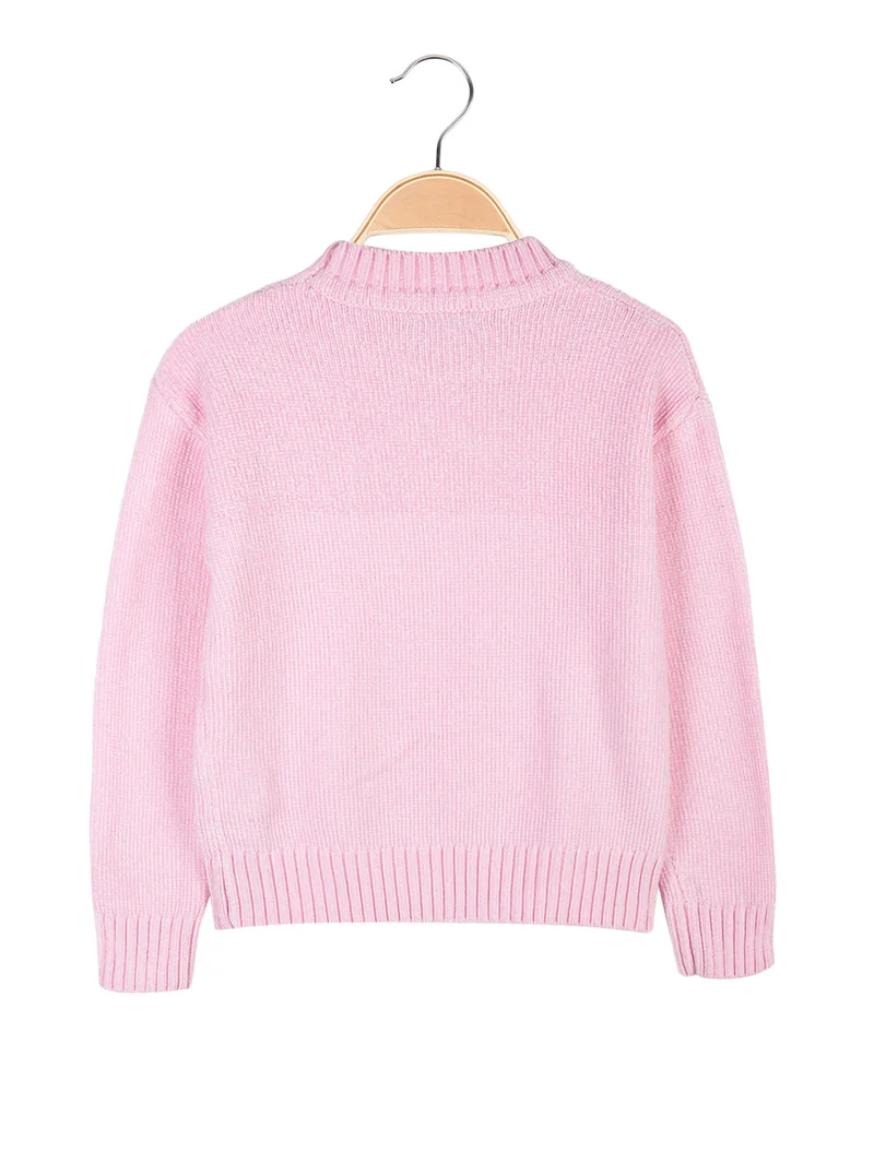 Maglione girocollo da bambina in ciniglia - rosa