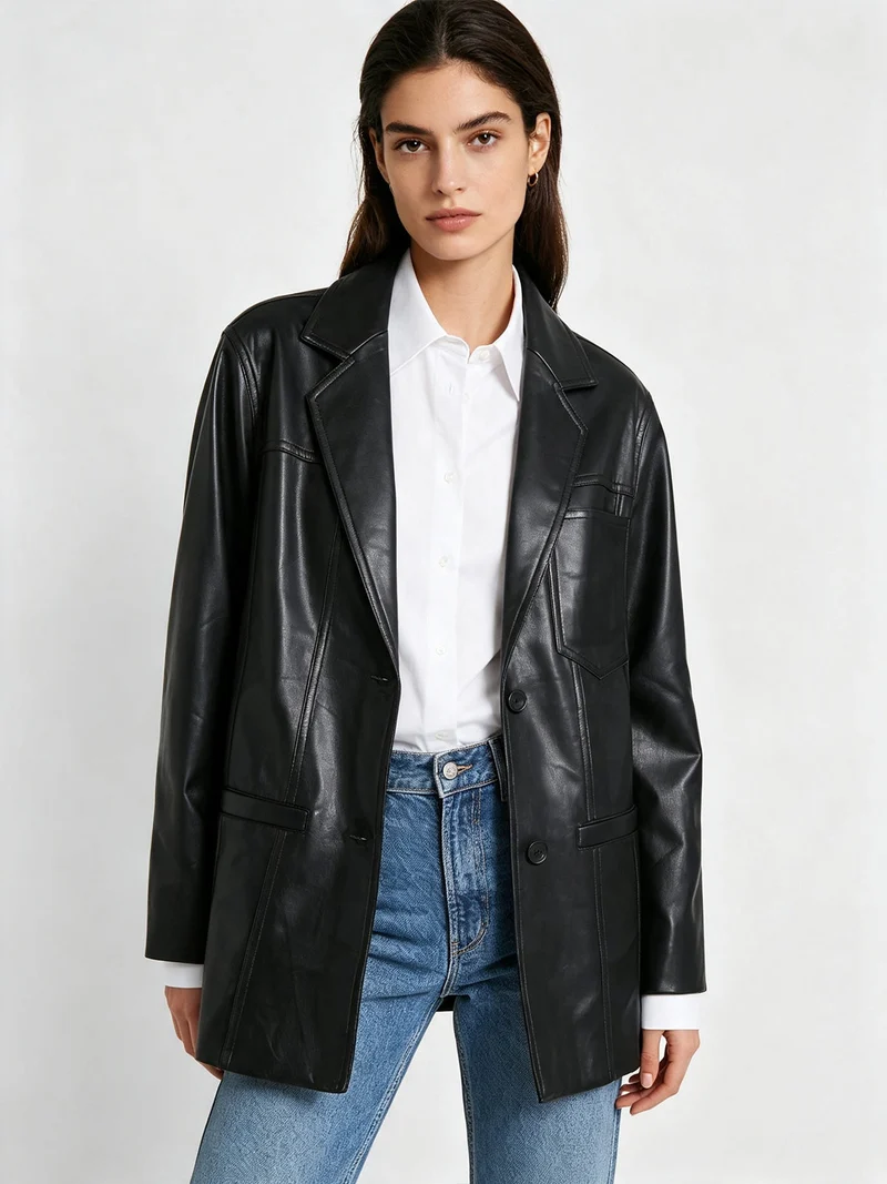 Giacca donna in ecopelle - nero