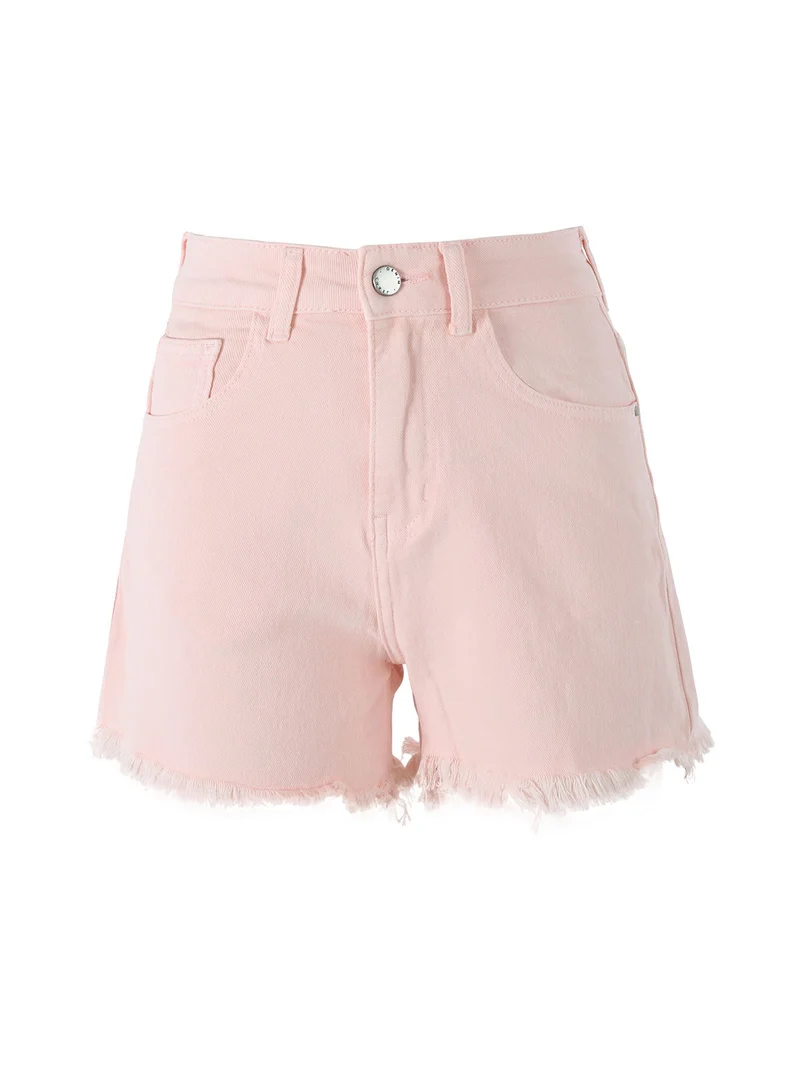 Shorts donna sfrangiati a vita alta - rosa
