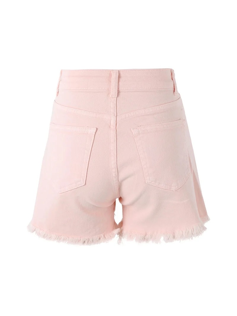 Shorts donna sfrangiati a vita alta - rosa