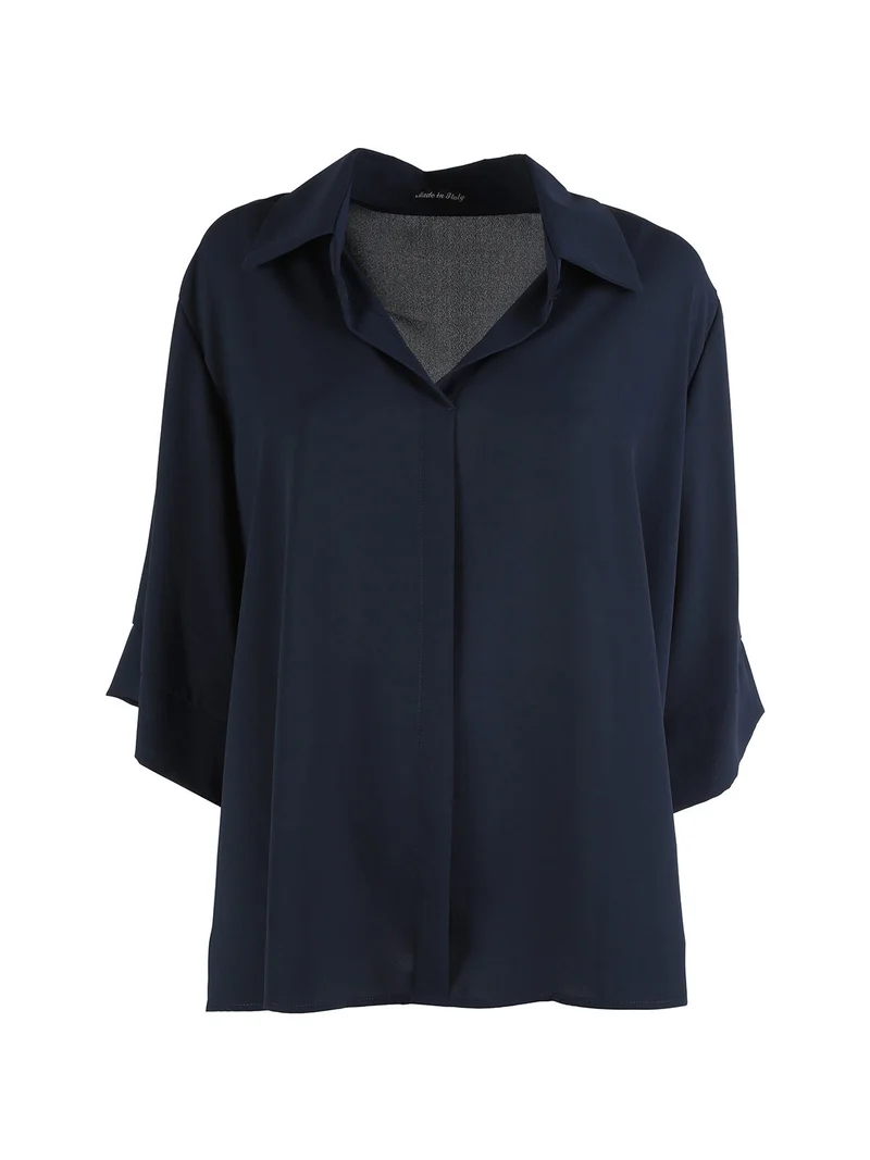 Camicia da donna oversize a maniche corte LINEA CURVY - blu scuro