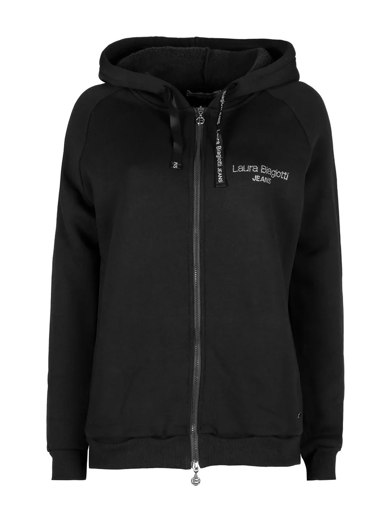Felpa pesante da donna con cappuccio e zip - nero