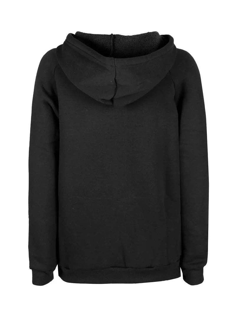 Felpa pesante da donna con cappuccio e zip - nero