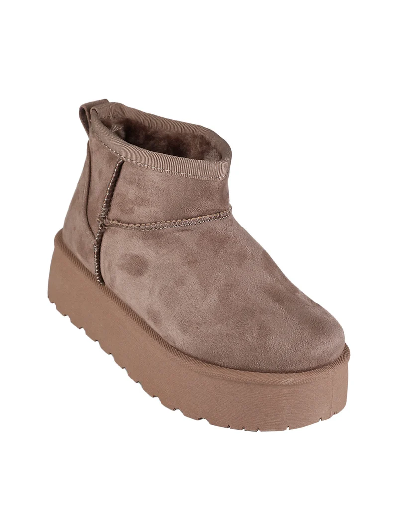 Stivaletti pelosi da bambina con platform - khaki