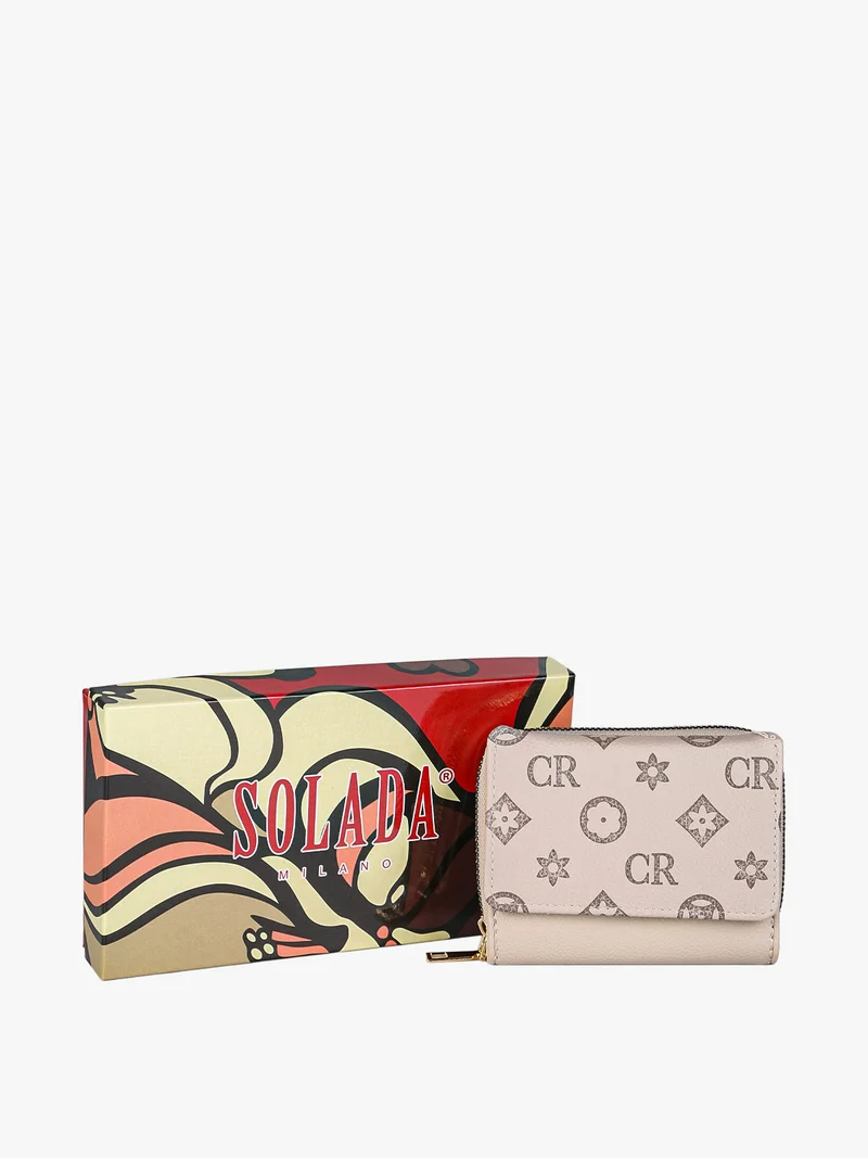 Portafoglio mini da donna con stampa monogramma - khaki