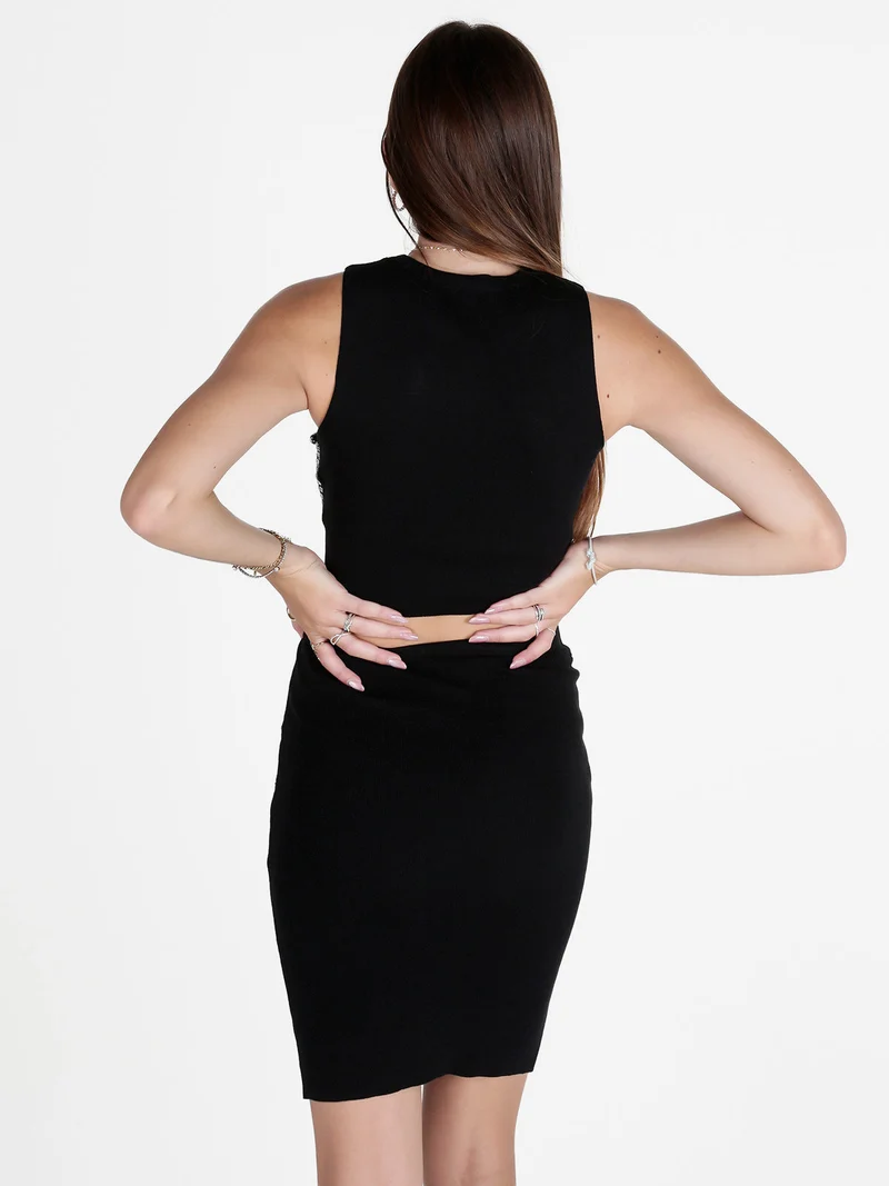 Top donna in maglia con strass - nero