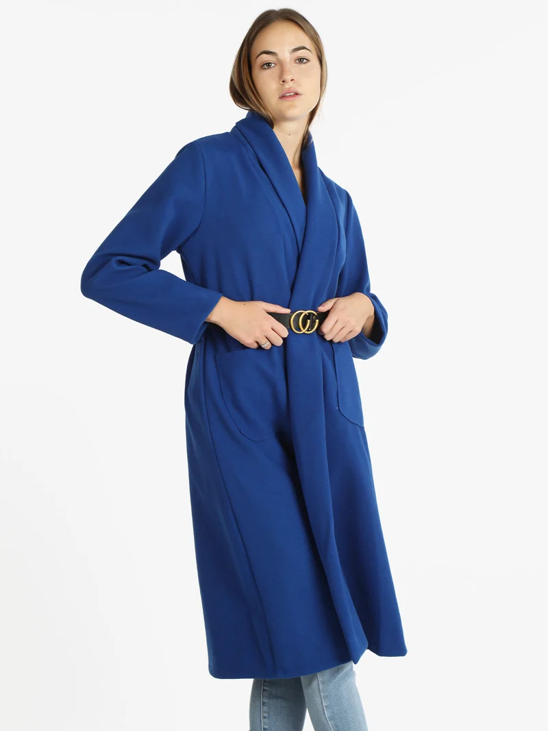Cappotto lungo da donna aperto con cintura - bluette