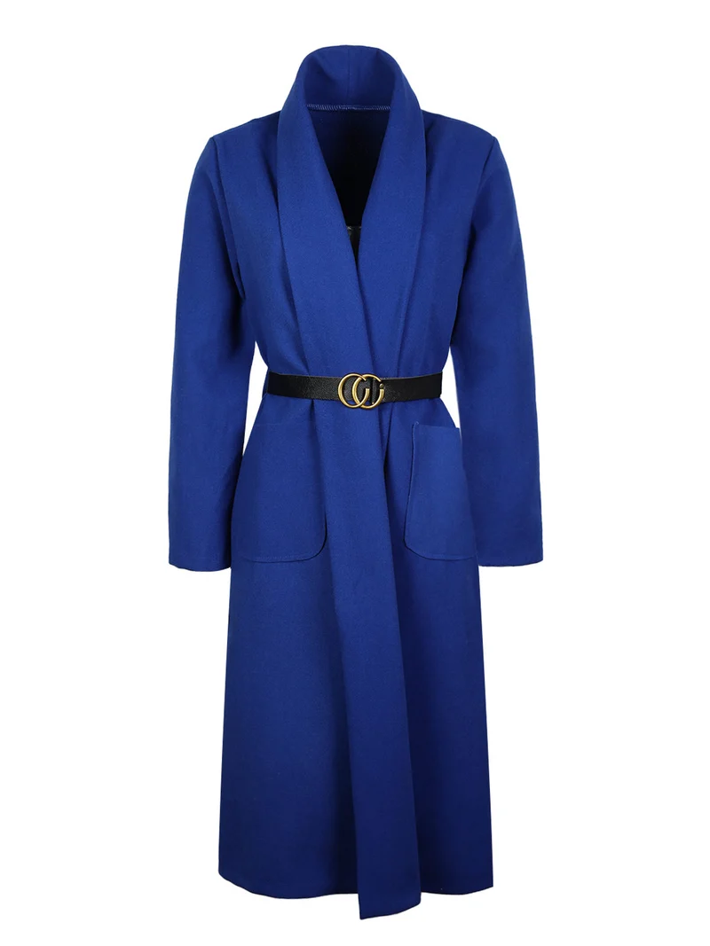 Cappotto lungo da donna aperto con cintura - bluette
