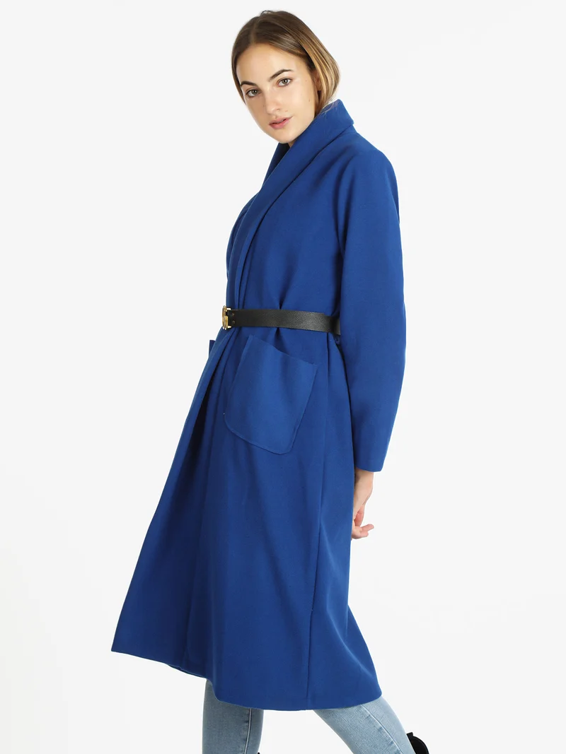 Cappotto lungo da donna aperto con cintura - bluette