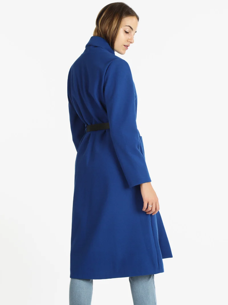 Cappotto lungo da donna aperto con cintura - bluette