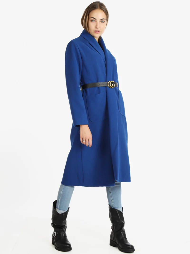 Cappotto lungo da donna aperto con cintura - bluette