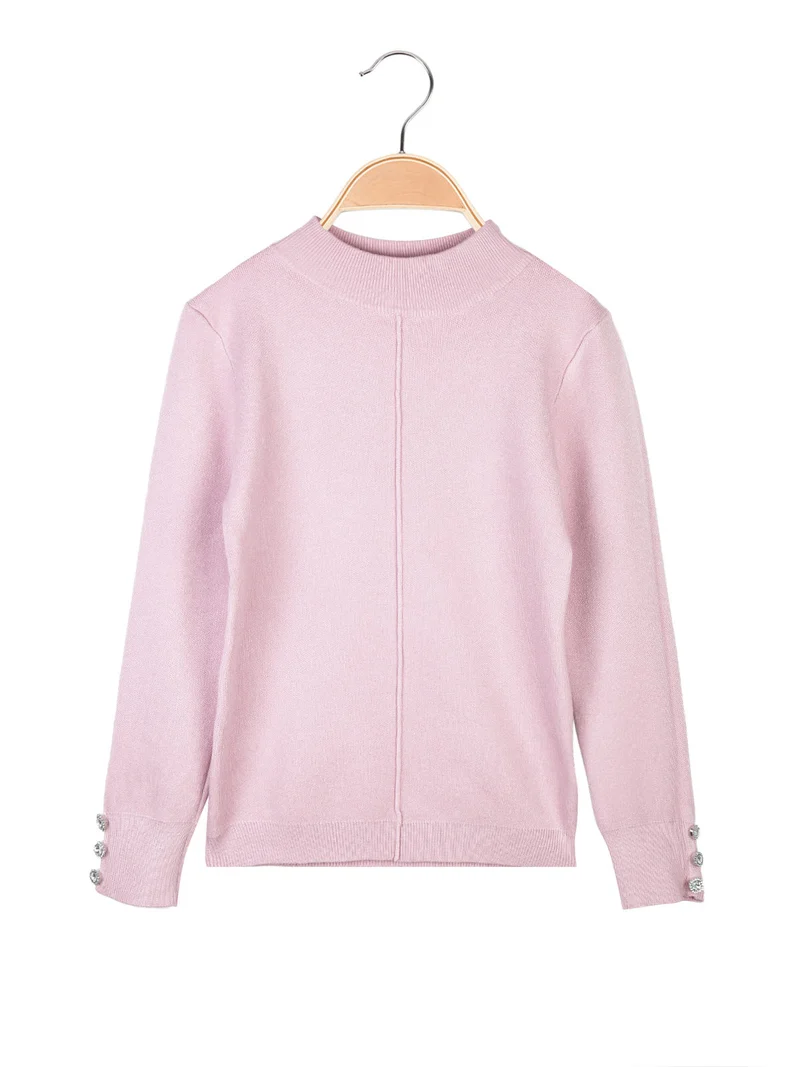 Pullover da bambina in maglia con collo a lupetto - rosa
