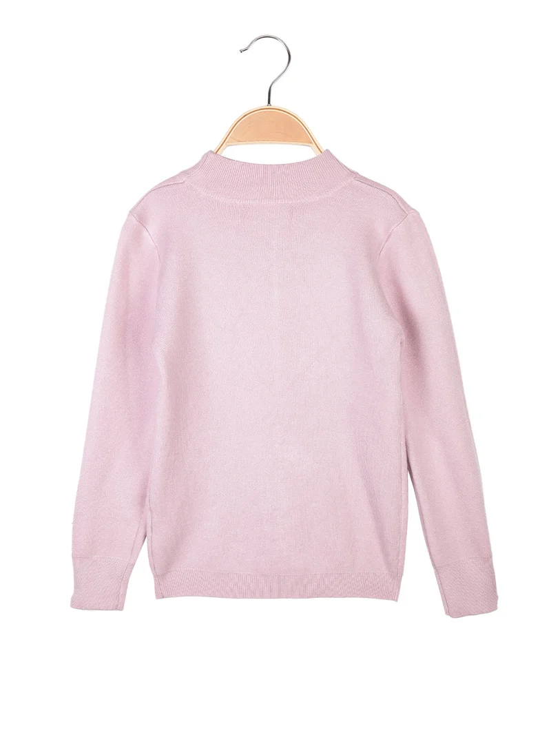 Pullover da bambina in maglia con collo a lupetto - rosa