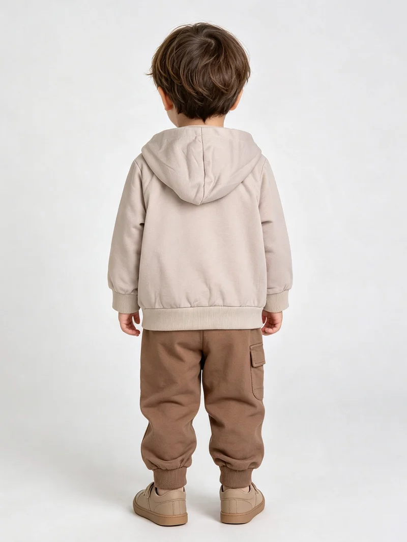 Completo 3 pezzi da neonato con cappuccio e zip - sabbia