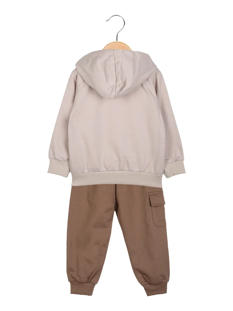 Completo 3 pezzi da neonato con cappuccio e zip - sabbia