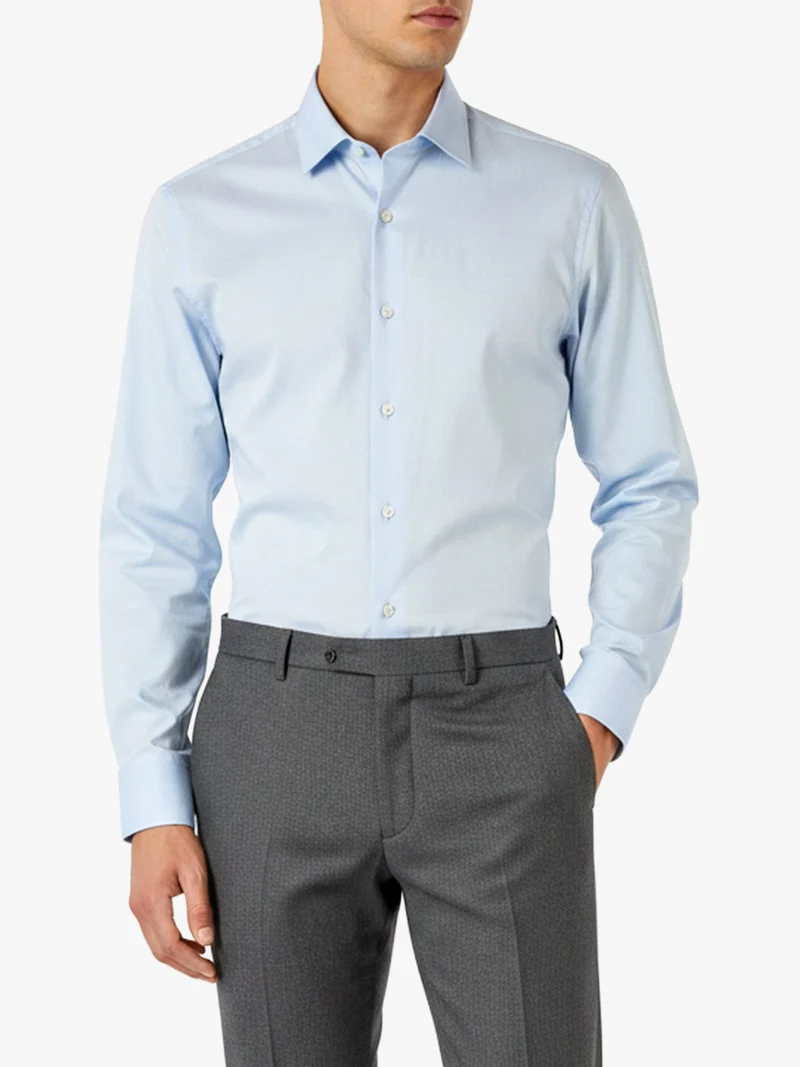 Camicia da uomo slim fit in cotone a maniche lunghe - azzurro