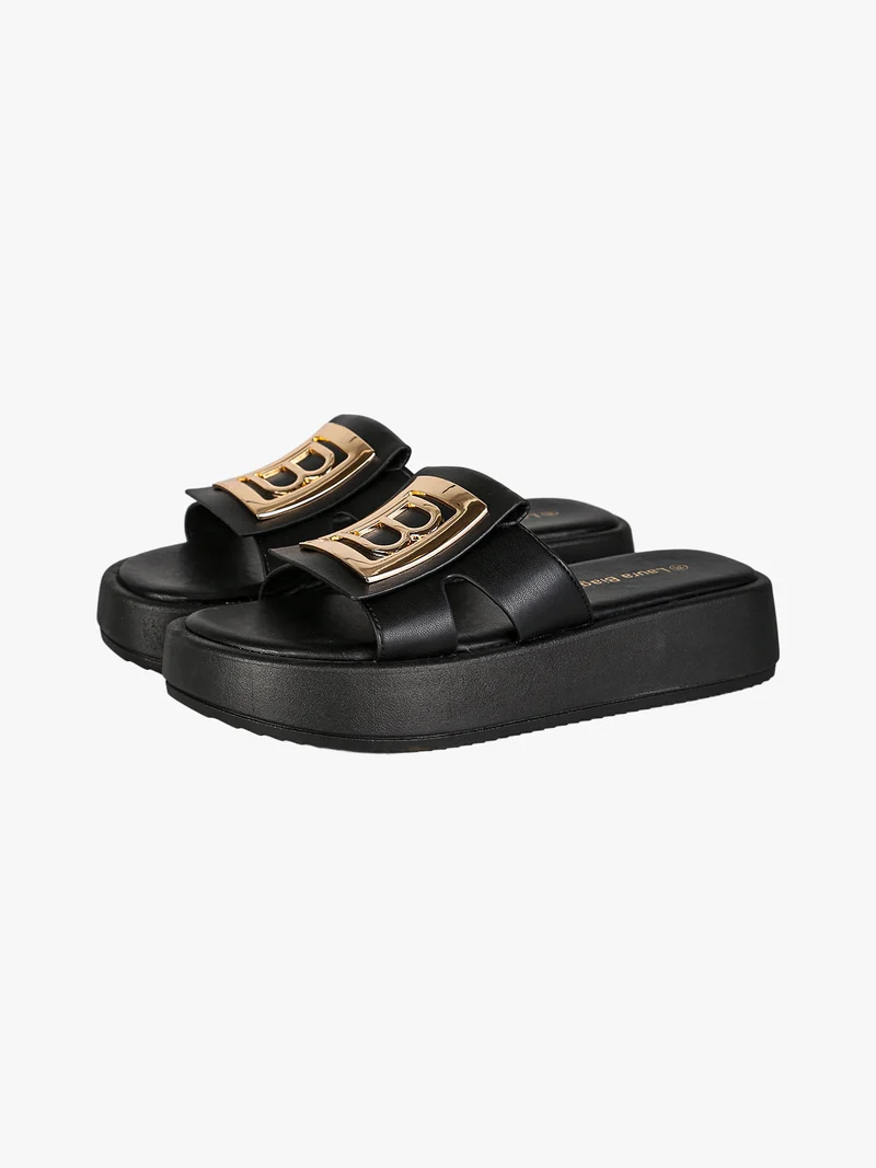 Ciabatte donna con platform e logo dorato - nero