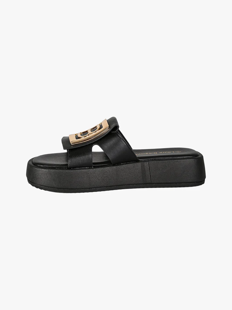 Ciabatte donna con platform e logo dorato - nero