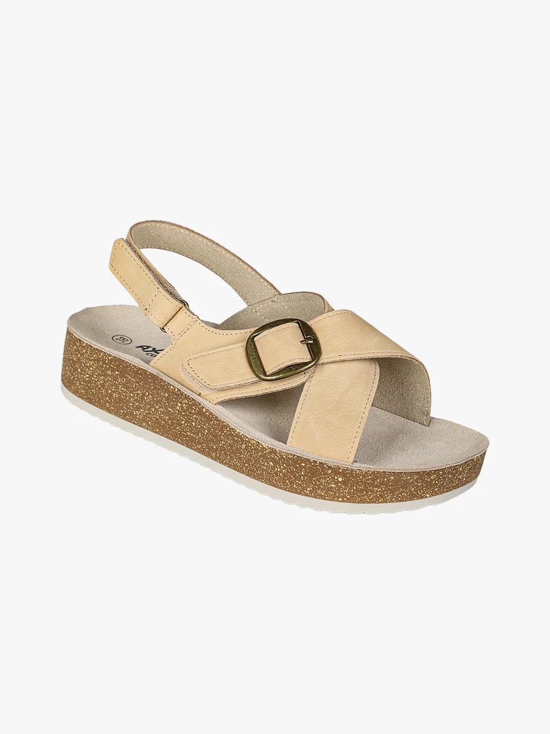 Sandali donna con fibbia e cinturino a strappo - beige