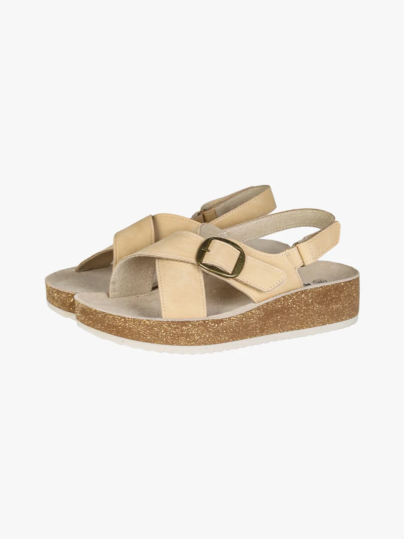 Sandali donna con fibbia e cinturino a strappo - beige