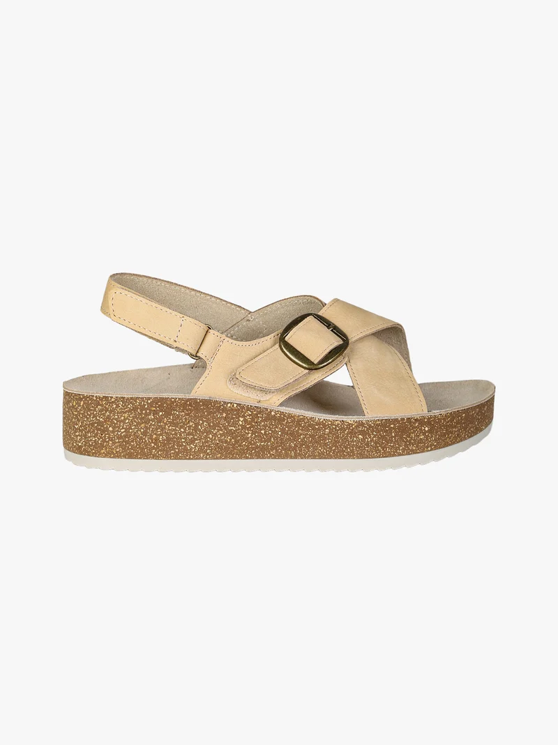 Sandali donna con fibbia e cinturino a strappo - beige