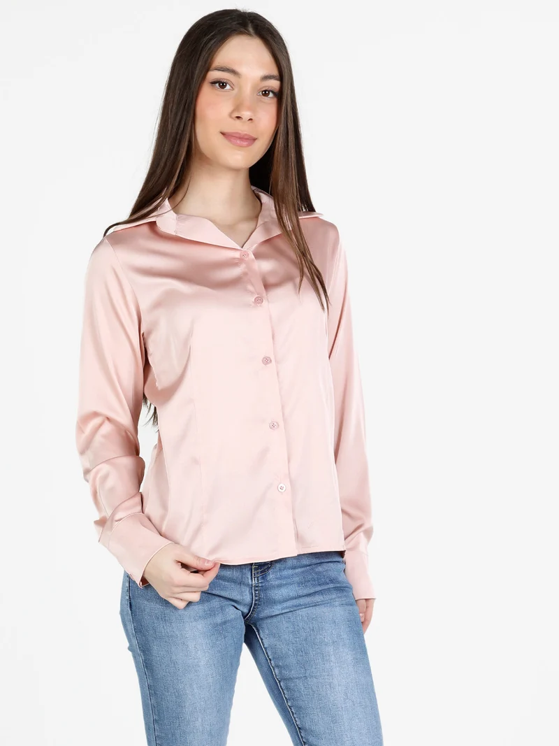 Camicia donna effetto seta a maniche lunghe - rosa