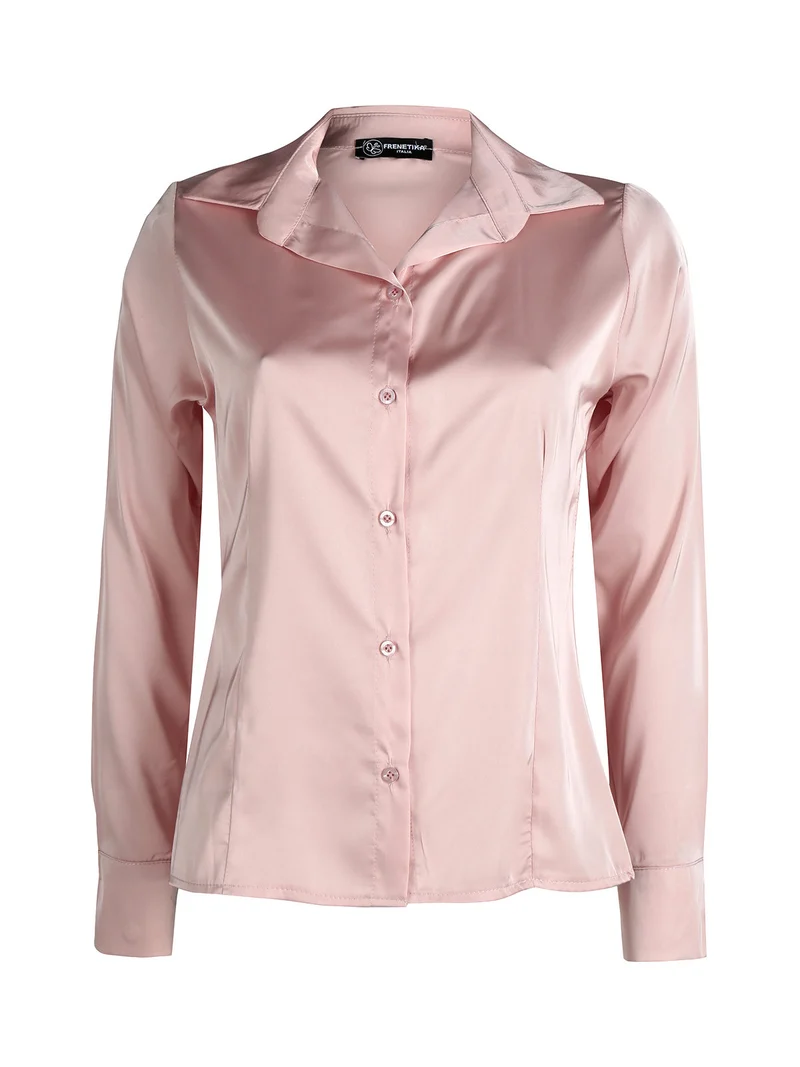 Camicia donna effetto seta a maniche lunghe - rosa