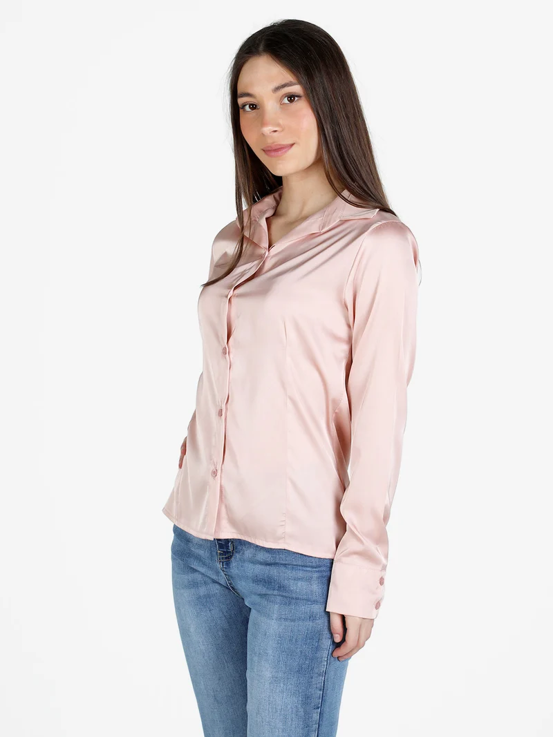 Camicia donna effetto seta a maniche lunghe - rosa