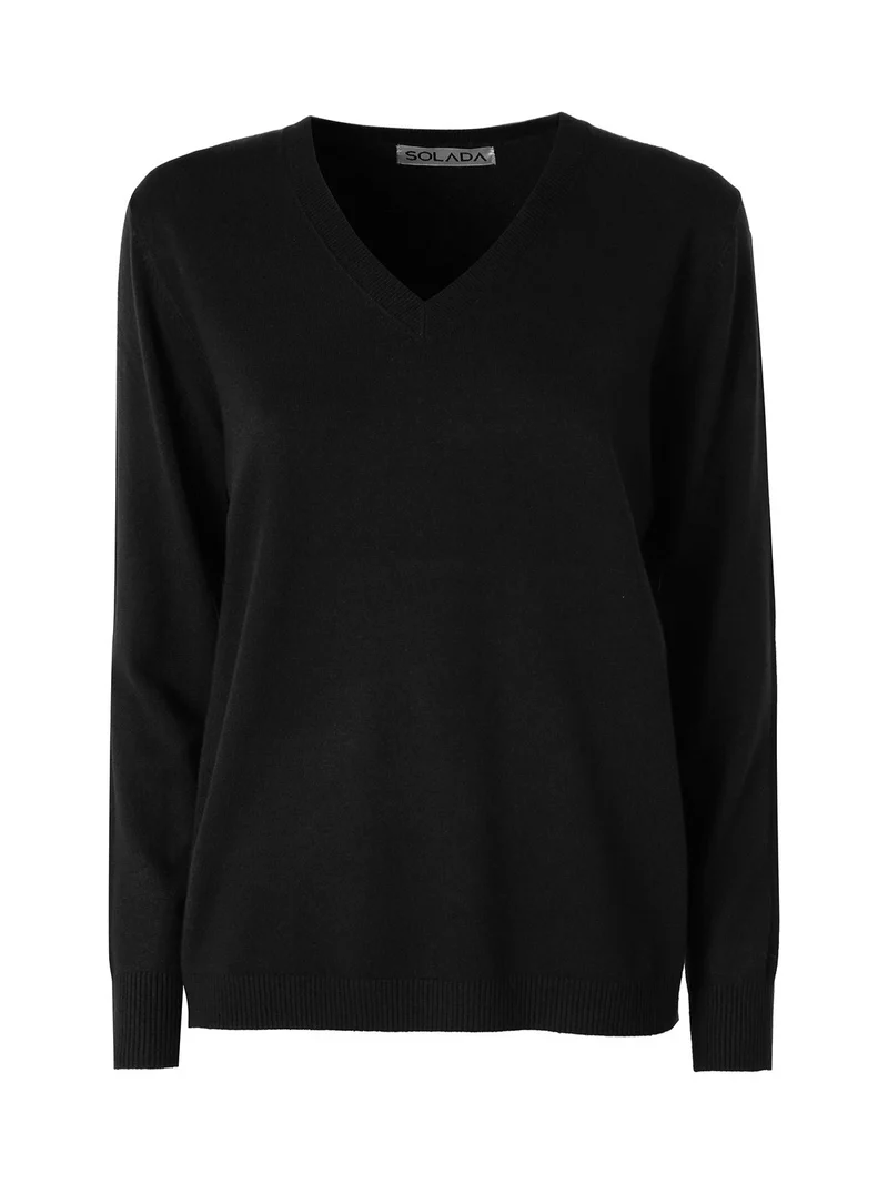 Pullover donna in maglia con scollo a V - nero