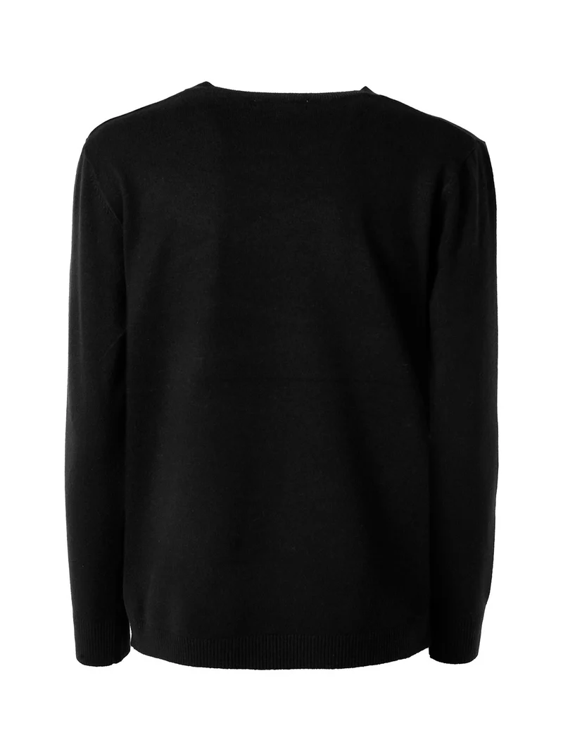 Pullover donna in maglia con scollo a V - nero