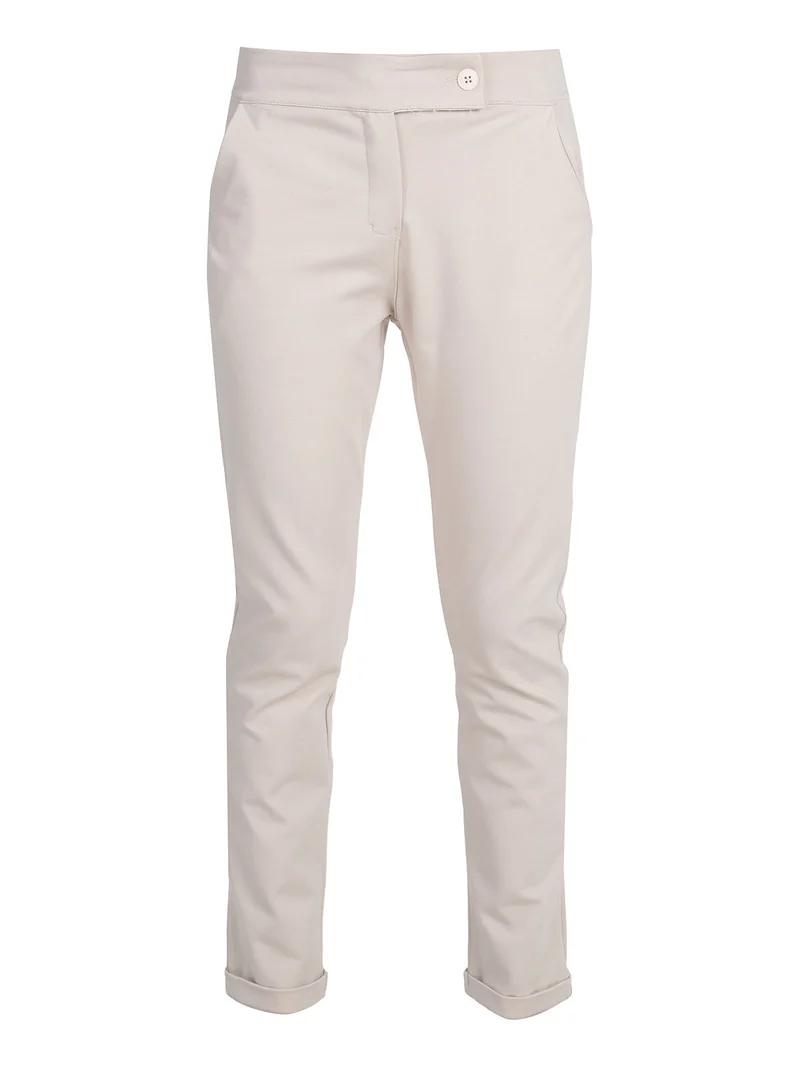 Pantaloni donna a vita bassa con risvolto - beige