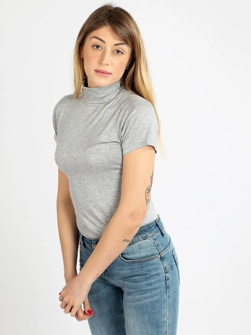 T-shirt dolcevita da donna in tinta unita - grigio