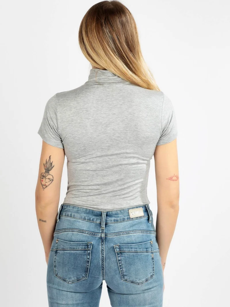 T-shirt dolcevita da donna in tinta unita - grigio