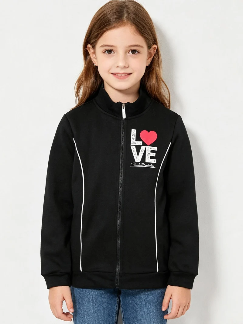 Felpa pesante da ragazza full zip - nero