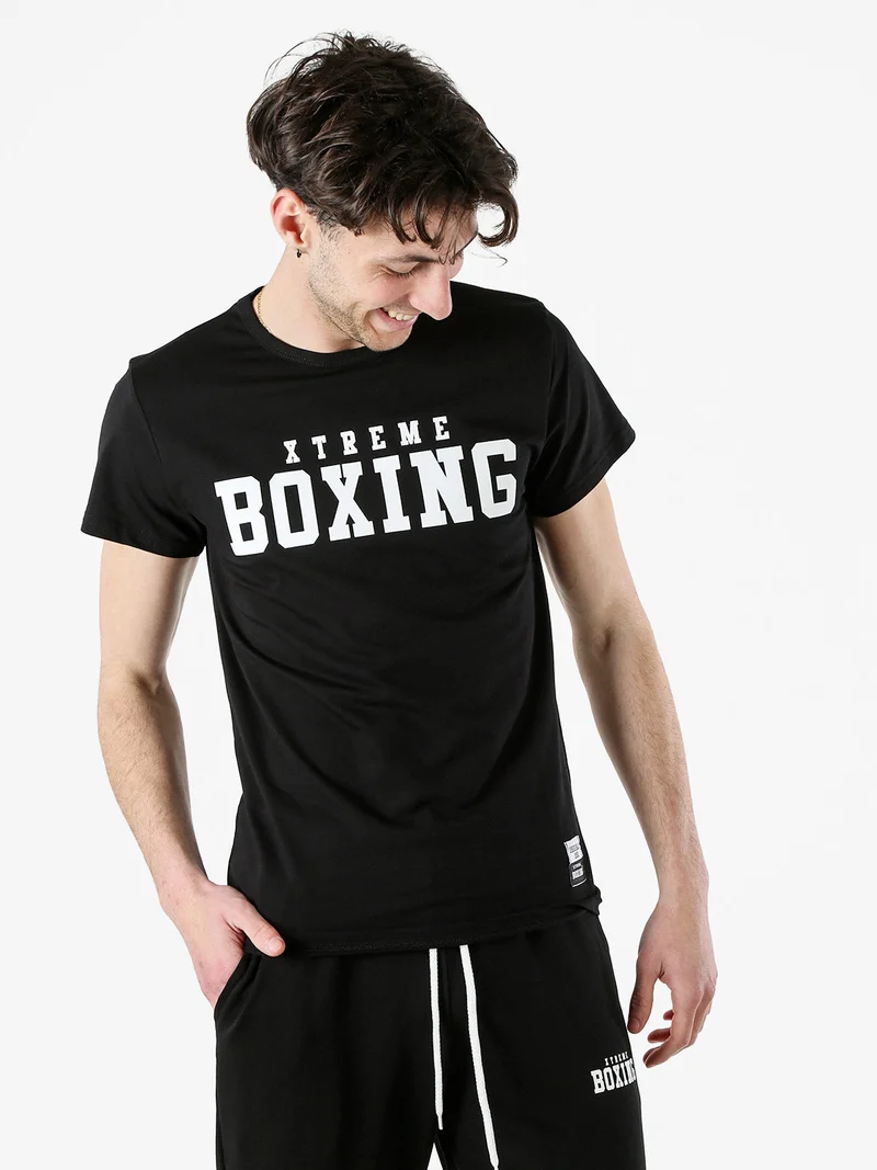 T-shirt girocollo da uomo in cotone con logo - nero