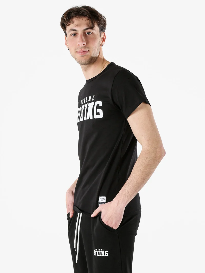 T-shirt girocollo da uomo in cotone con logo - nero