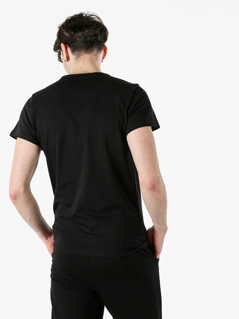 T-shirt girocollo da uomo in cotone con logo - nero