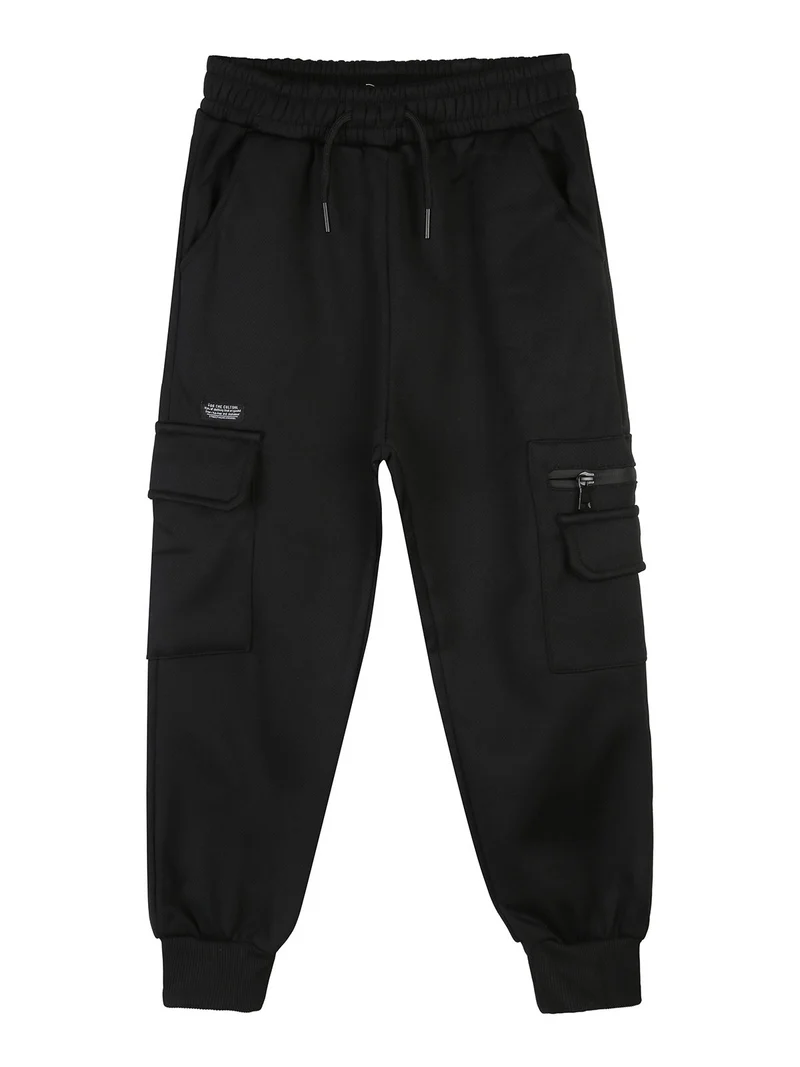 Pantaloni cargo da bambino con polsini e interno felpato - nero