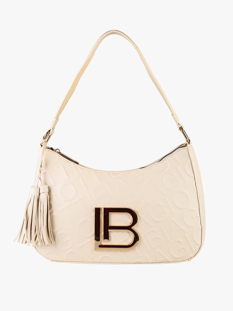 Borsa donna a mezzaluna con nappine - panna
