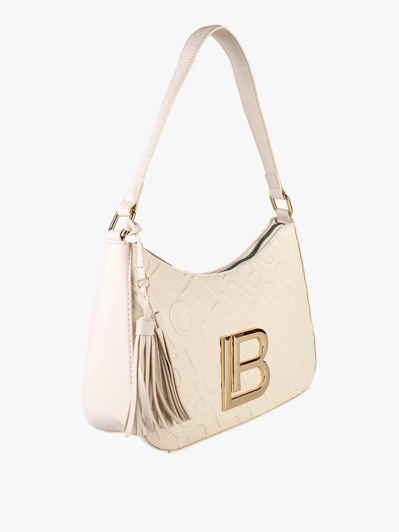 Borsa donna a mezzaluna con nappine - panna