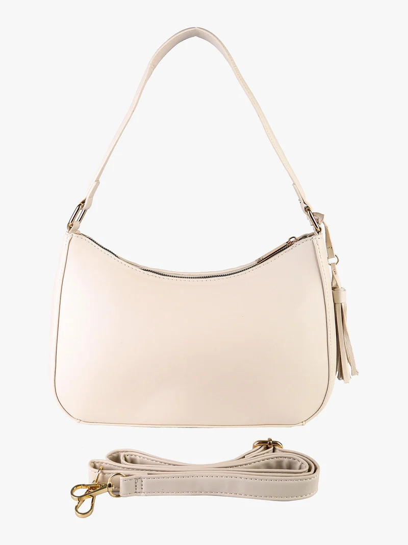 Borsa donna a mezzaluna con nappine - panna