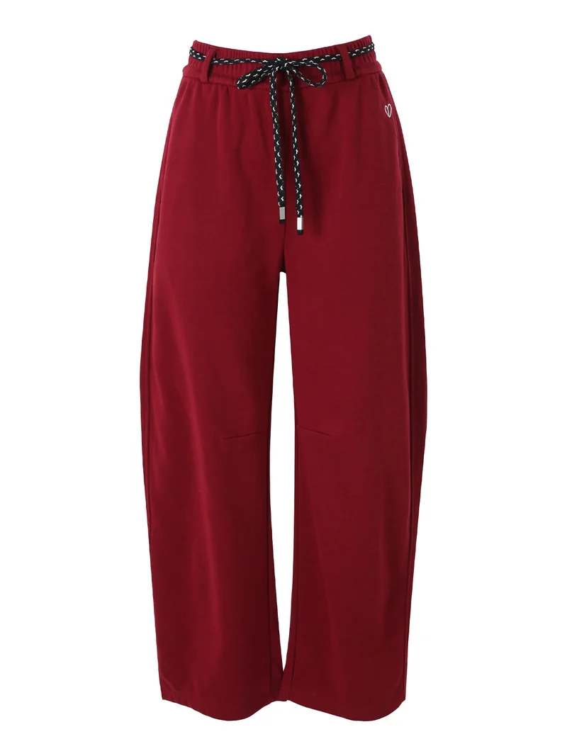 Pantaloni da donna in felpa con elastico in vita - bordeaux
