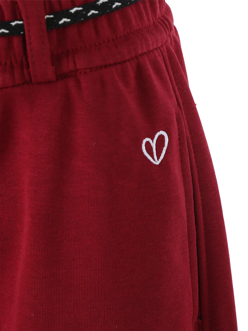 Pantaloni da donna in felpa con elastico in vita - bordeaux