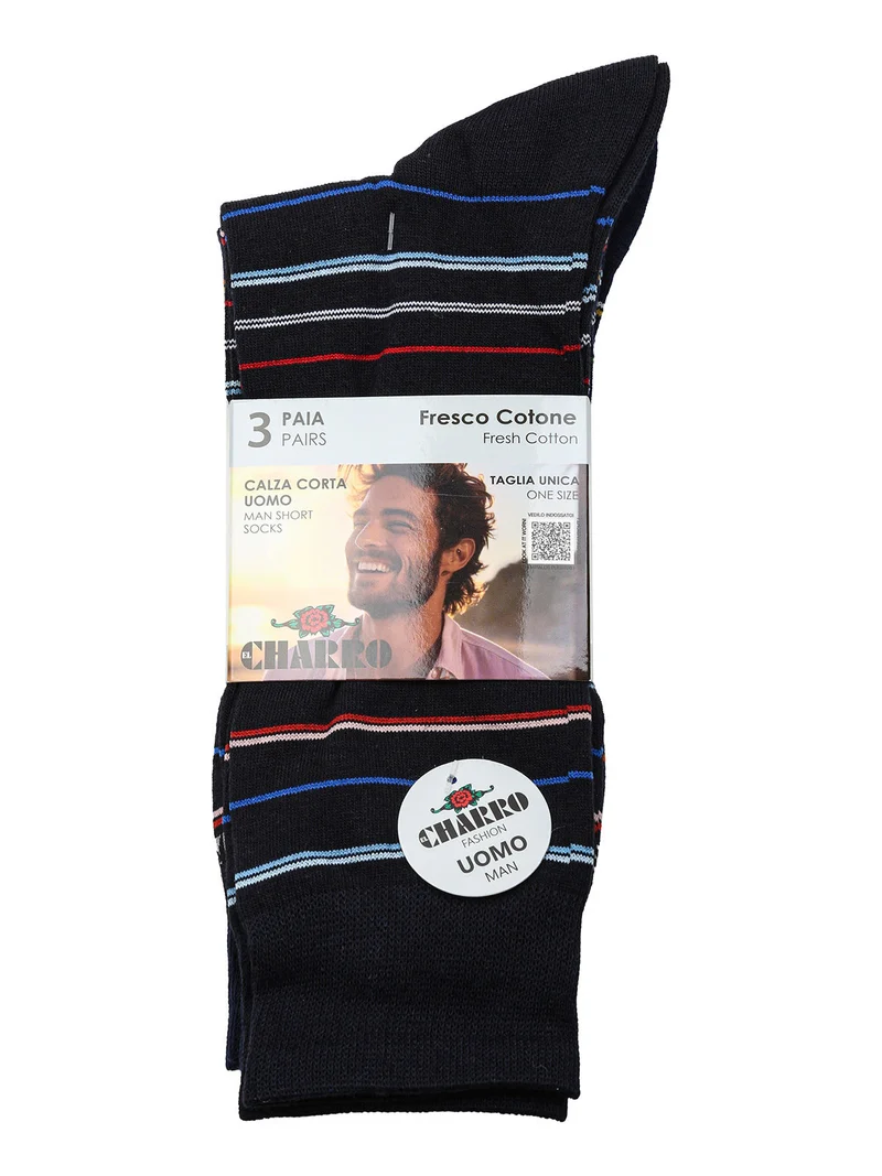 Confezione da 3 paia di calze corte uomo a righe - blu