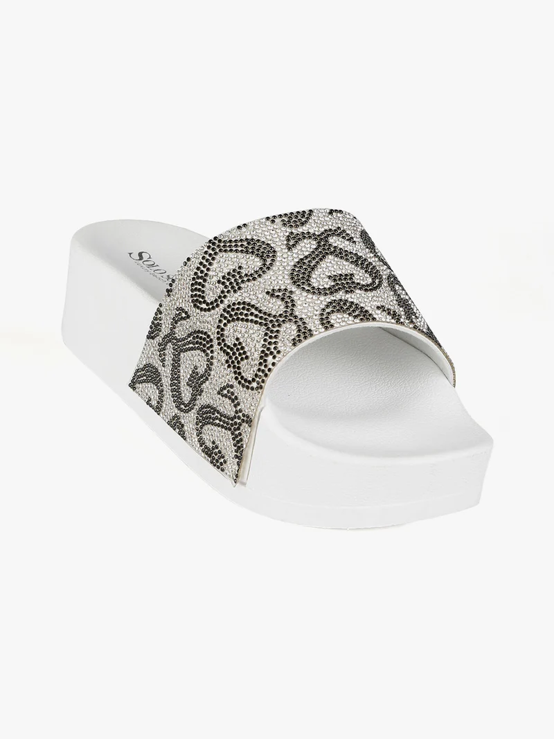 Ciabatte donna con platform e strass - bianco